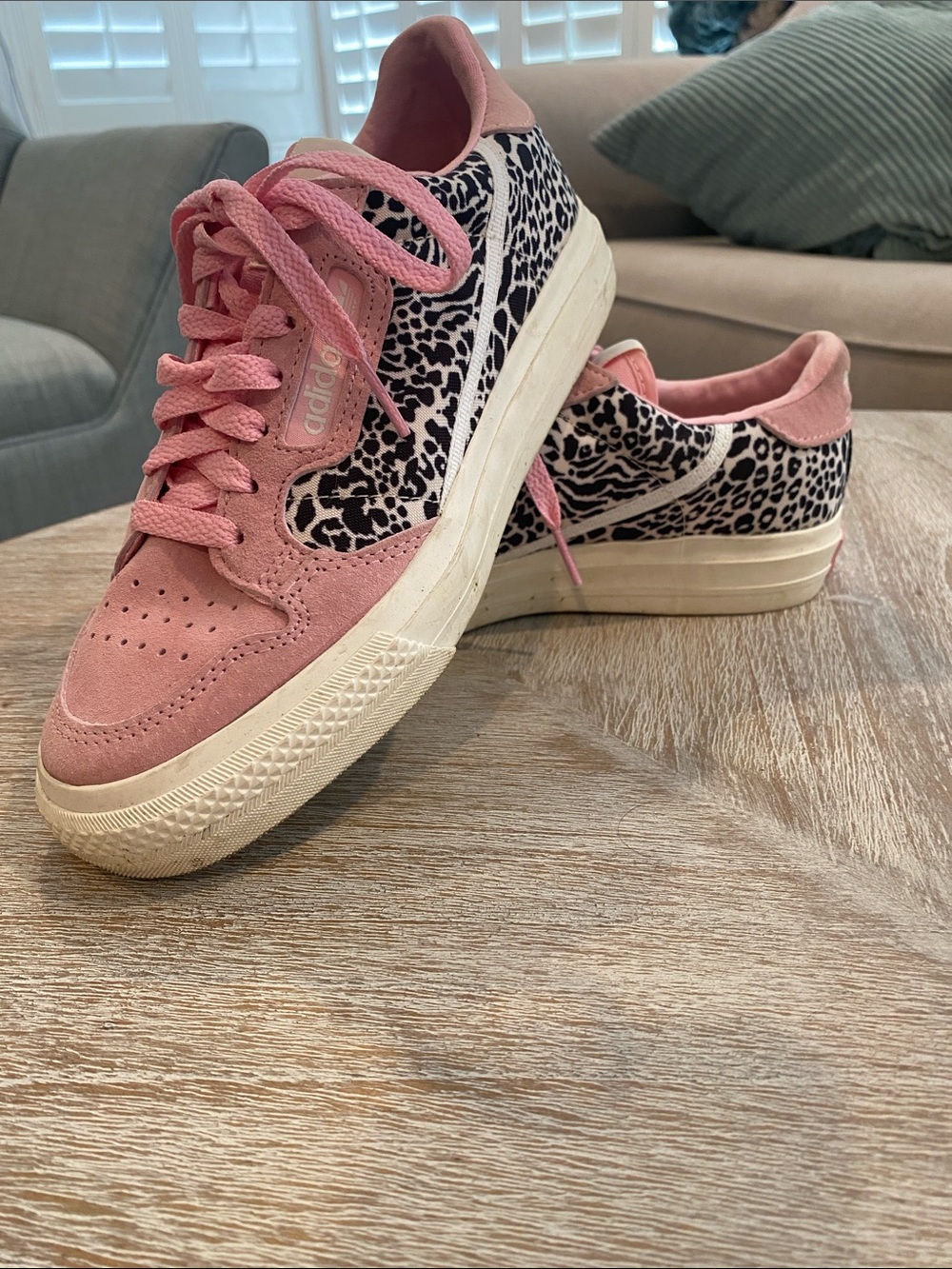 adidas Pink Suede Sneakers with Black-and-White Animal Print